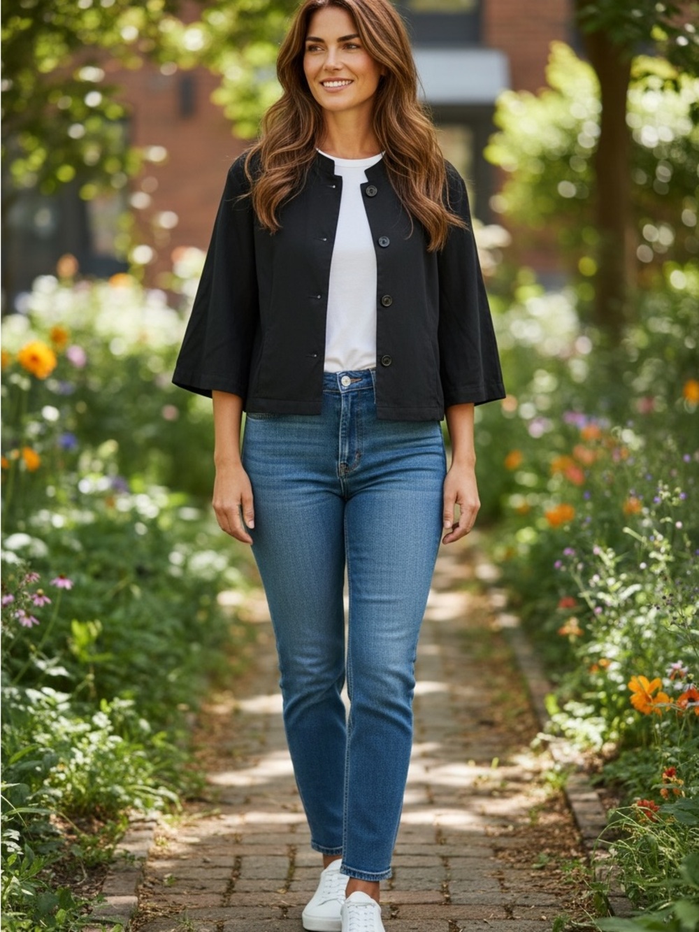 LAUREL Women's Black Cropped Button-Front linen blend Jacket size 8